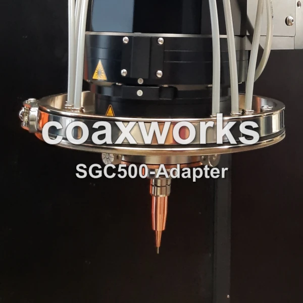 coaxworks | coaxwire, wireM, wireXL and wireL has adapter for shielding gas chamber on laser welding head | Interface, intermediate piece or transition to SGC500 shielding gas chamber, customised inert gas, protective gas components or your own shielding gas components