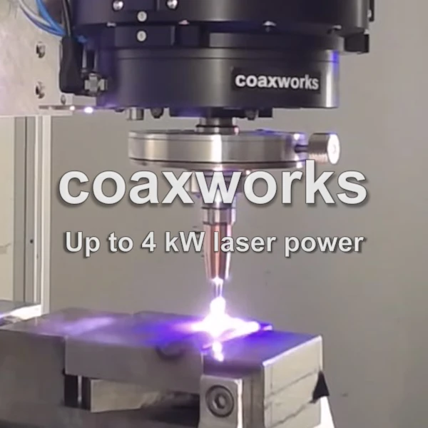 coaxworks | Laser welding head wireM with brightly lit weld pool | coaxwire, wireM, wireXL and wireL has high laser power, a lot of laser energy, strong, high-energy process or several kilowatts kW for productive processes, high deposition rate, high deposition rate, metal per time or a lot of material